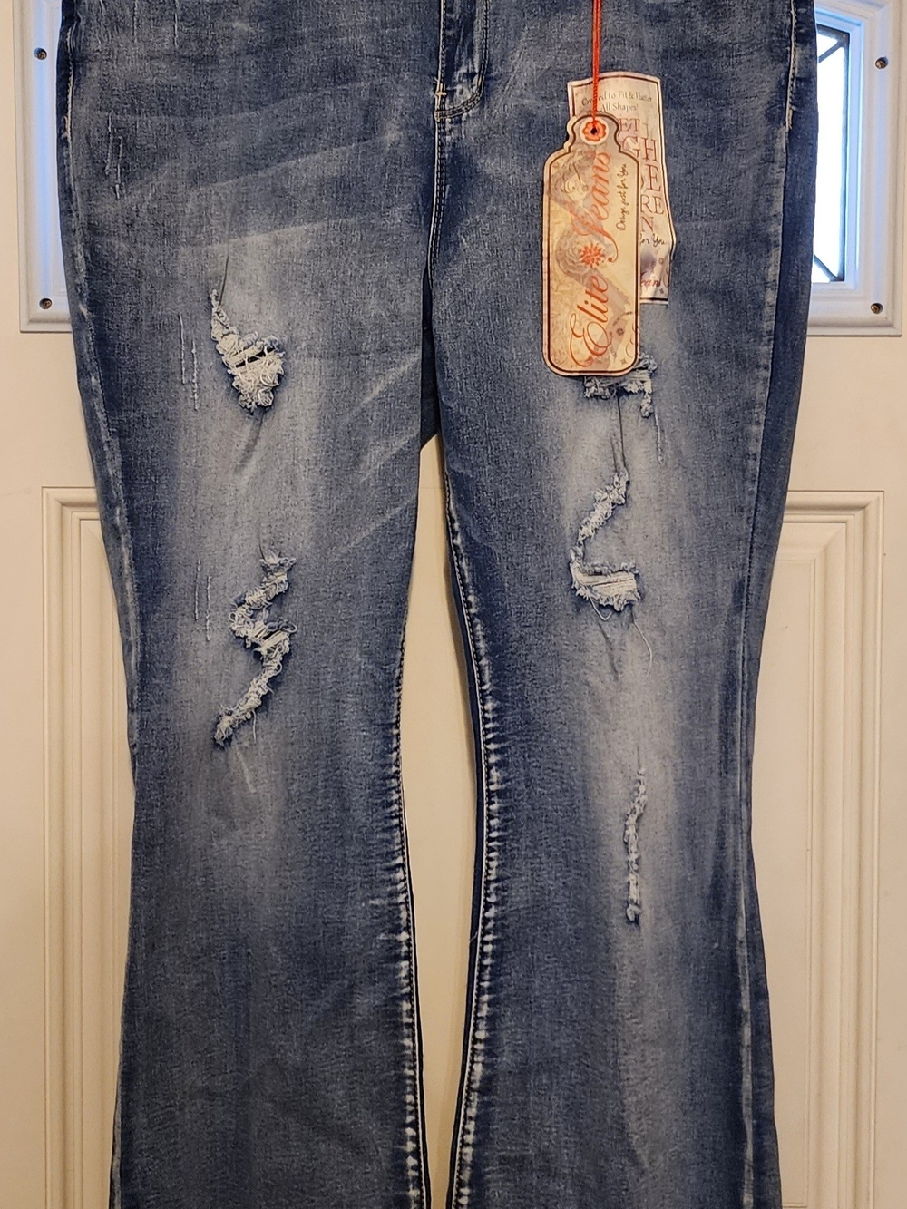Ellie Light Blue Distressed Flare Jeans